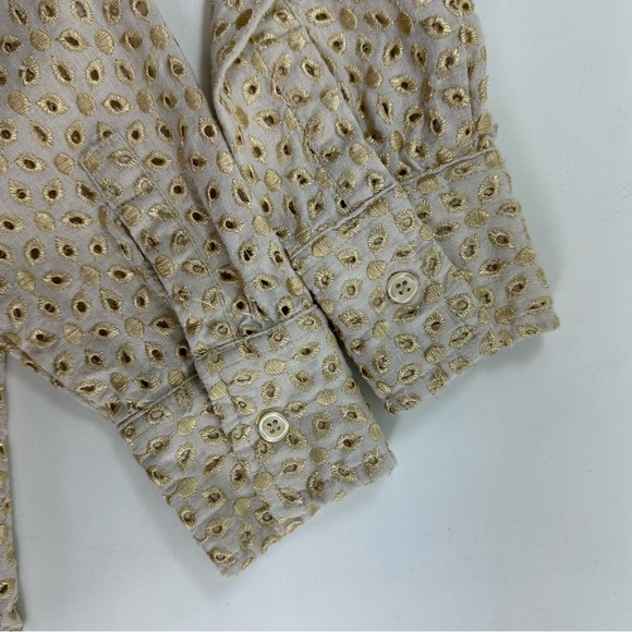 Ballinger Gold Dressy Button Up Blouse Women’s Small Beige Linen Golden Eyelet - Picture 7 of 7